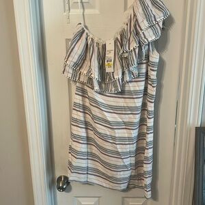 NWT Devlin Short Summer Striped Dress One-shoulder Women Size M